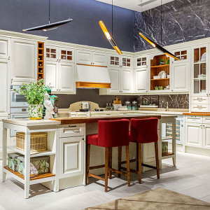 White-L-Shape-Solid-Wood-Kitchen-Cabinet-With-Island-PLCC19102