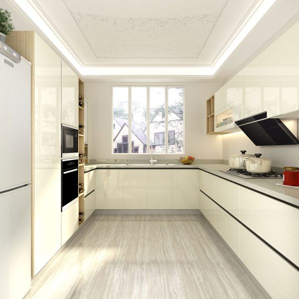 Small U-Shaped White Lacquer Kitchen OP18-L01
