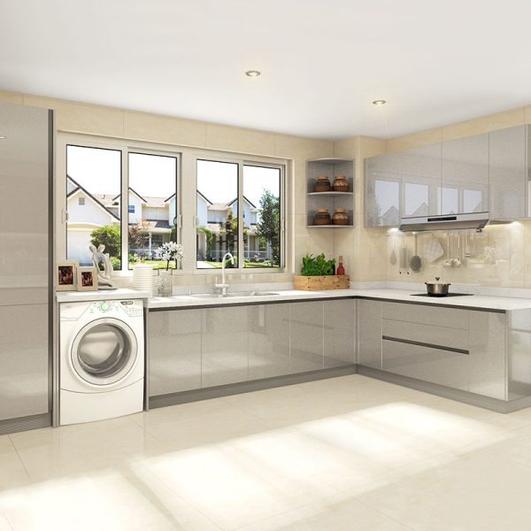 L-Shaped Gray Lacquer Kitchen Cabinet OP18-L02