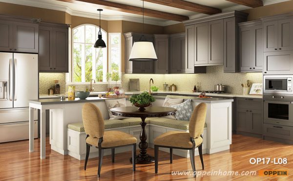 L-Shaped Kitchen Cabinet with Comfortable Dining Area OP17-L08