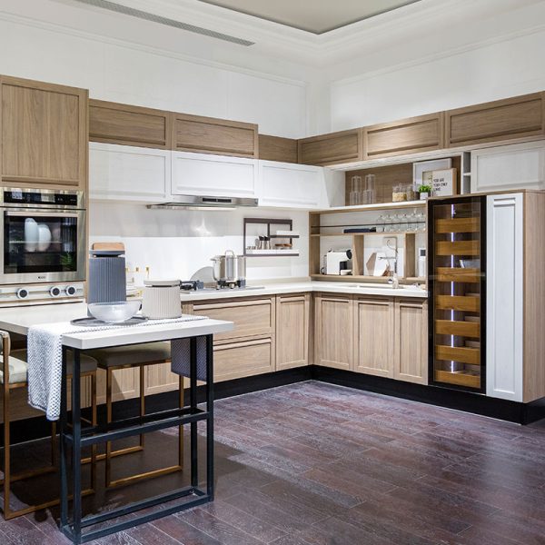 White & Wood Grain Thermofoil U-Shaped Kitchen PLCC18083