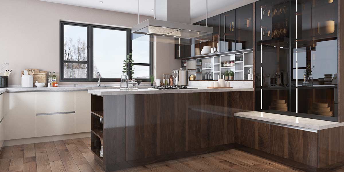 OPPEIN Kitchen in africa » Wood Brown High Gloss UV-Lacquer Kitchen ...