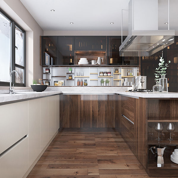 Oppein Kitchen In Africa Wood Brown, How Do You Clean Black Gloss Kitchen Cabinets