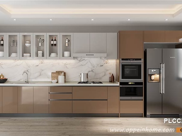 OPPEIN Kitchen in africa » Simple Brown Acrylic Single-wall Kitchen Cabinet  PLCC20217